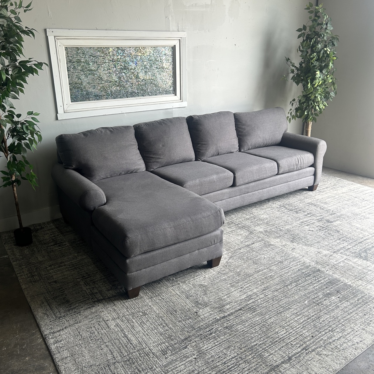 Gray Bassett Chaise Couch - Free Delivery | CouchCycled - Ft Worth