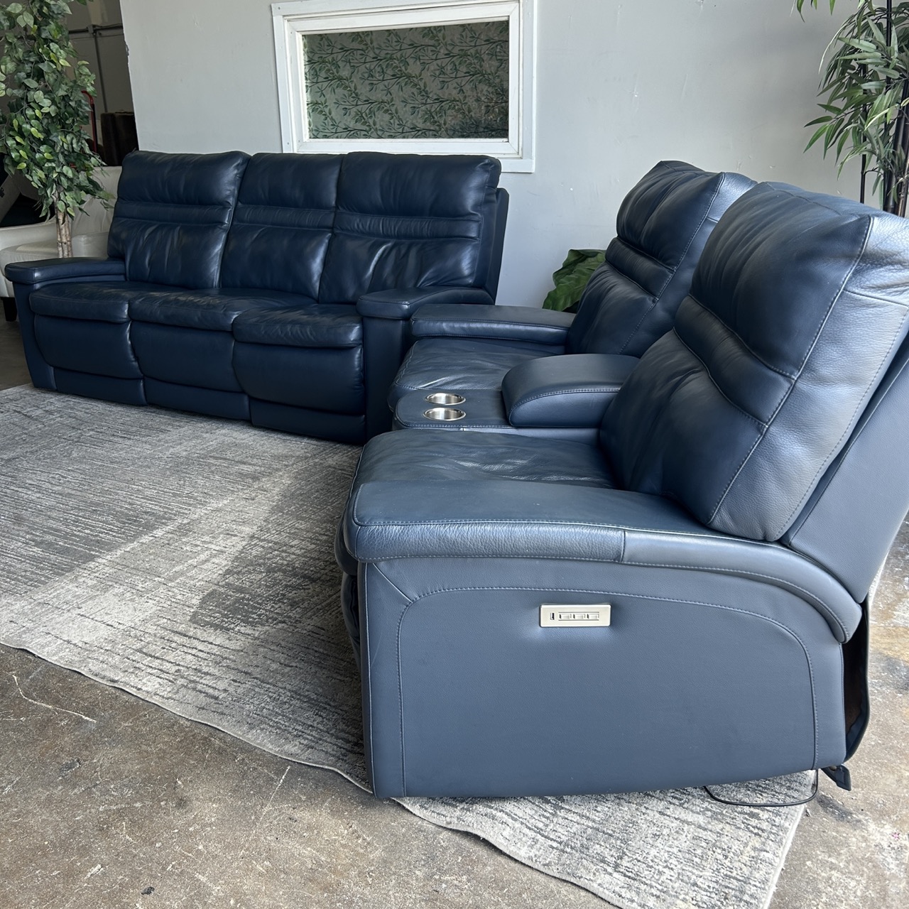 Blue Leather Recliner Set - Image 2