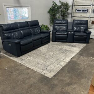 Blue Leather Recliner Set