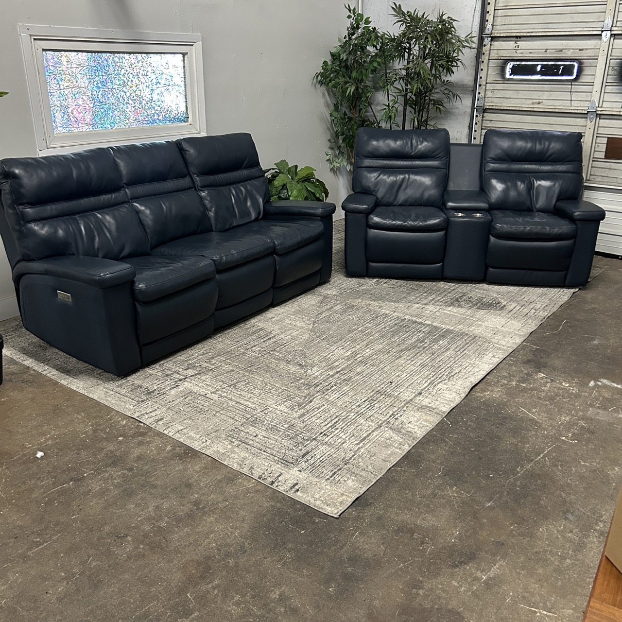Blue Leather Recliner Set