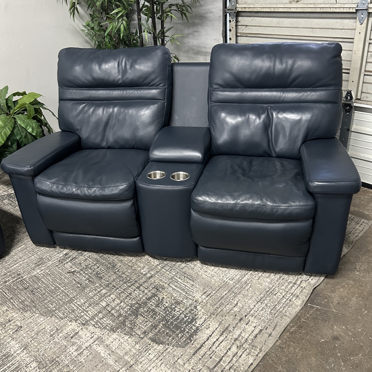Blue Leather Recliner Set - Image 7