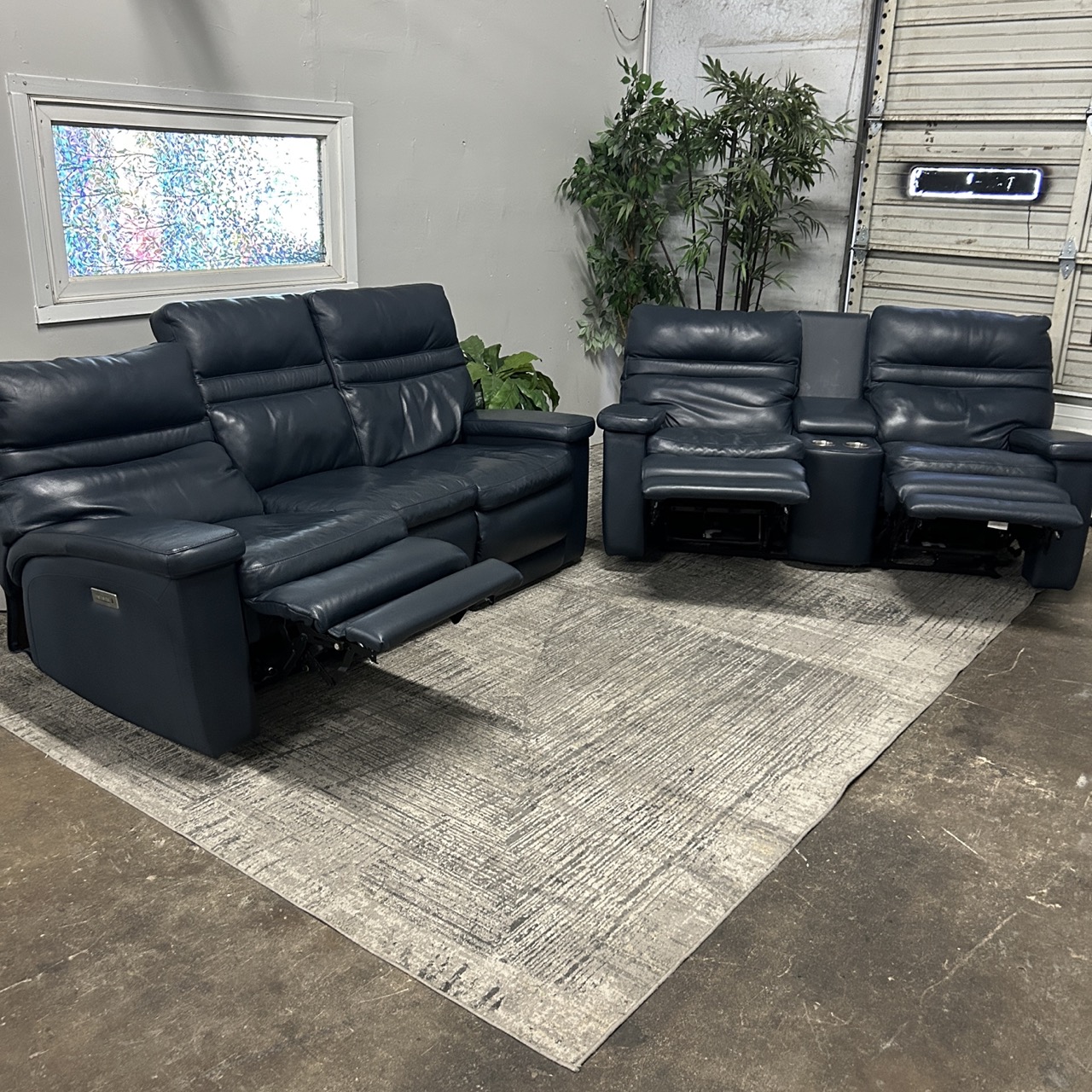 Blue Leather Recliner Set - Image 6