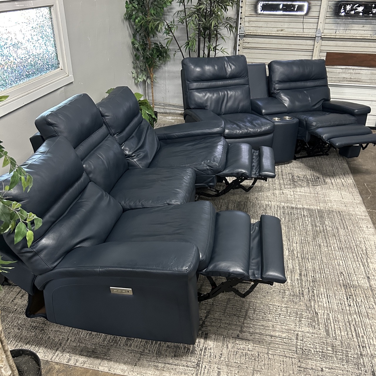 Blue Leather Recliner Set - Image 5