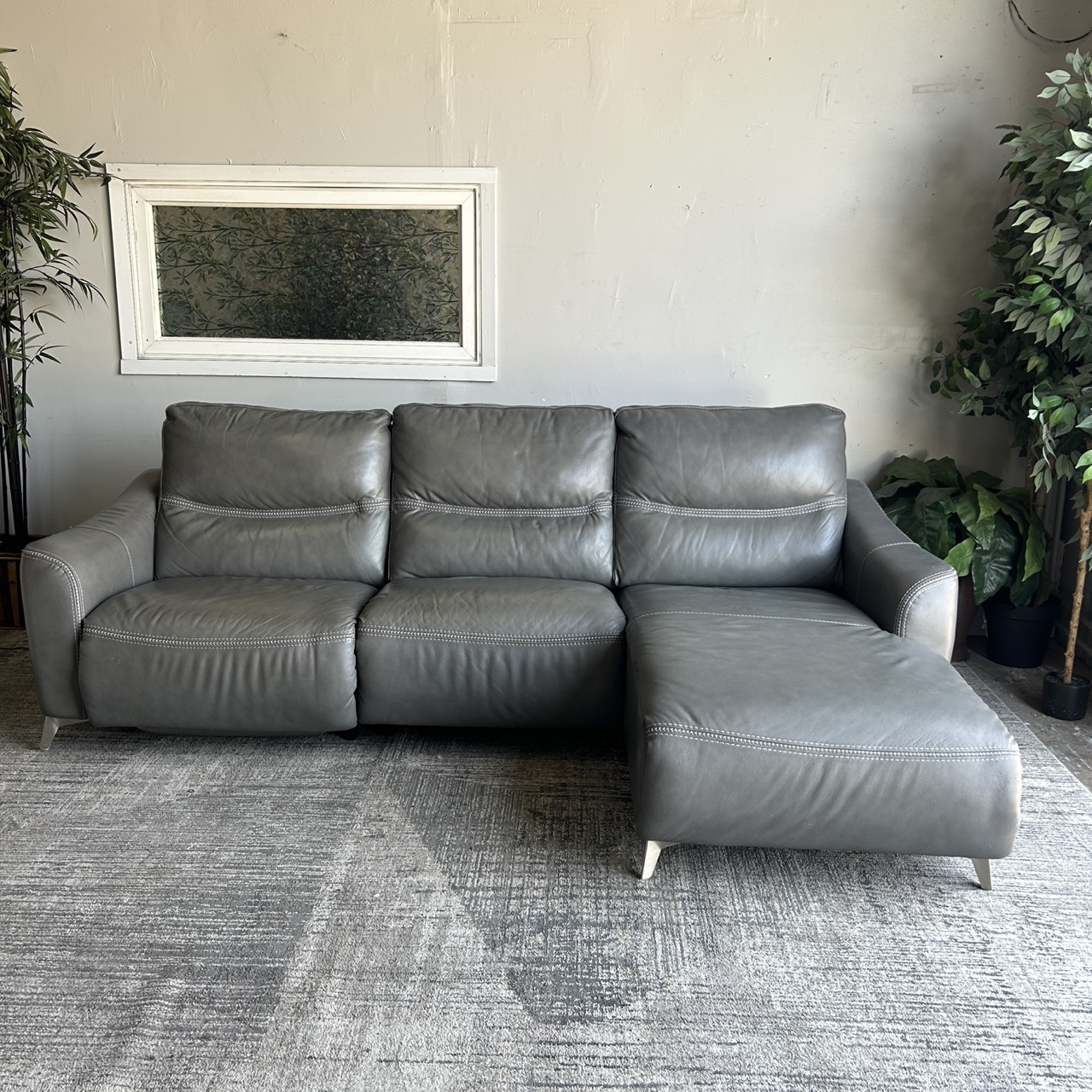 Gray Leather Recliner Chaise