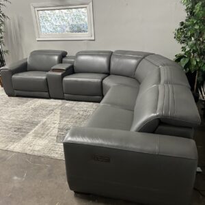 Gray Leather Reclining Sectional